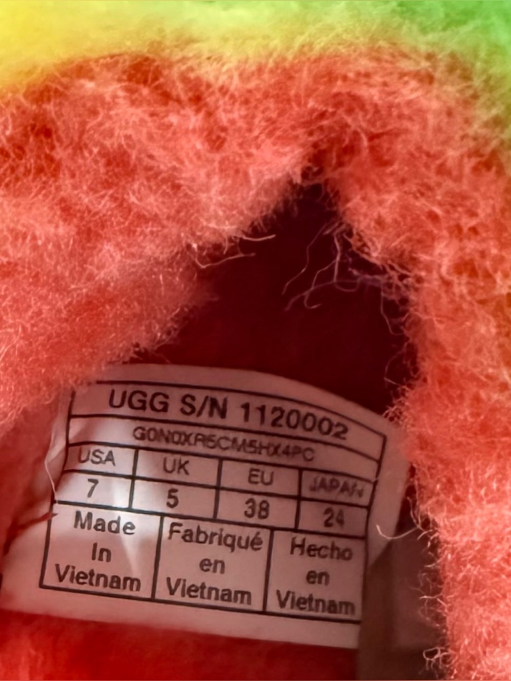 UGG Fluff Yeah Slide Rainbow Multi Color Shearling Slingback Sandal Size 7 Women - Picture 8 of 11